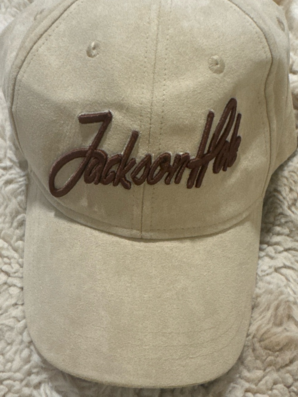 JACKSON Cream Suede Baseball Cap with Brown Script Logo